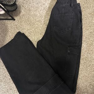 Black denim cargo pants with pockets